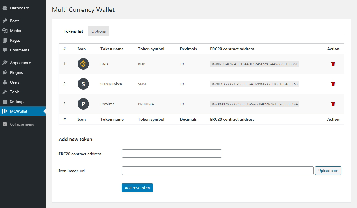 Wallet Tokens List