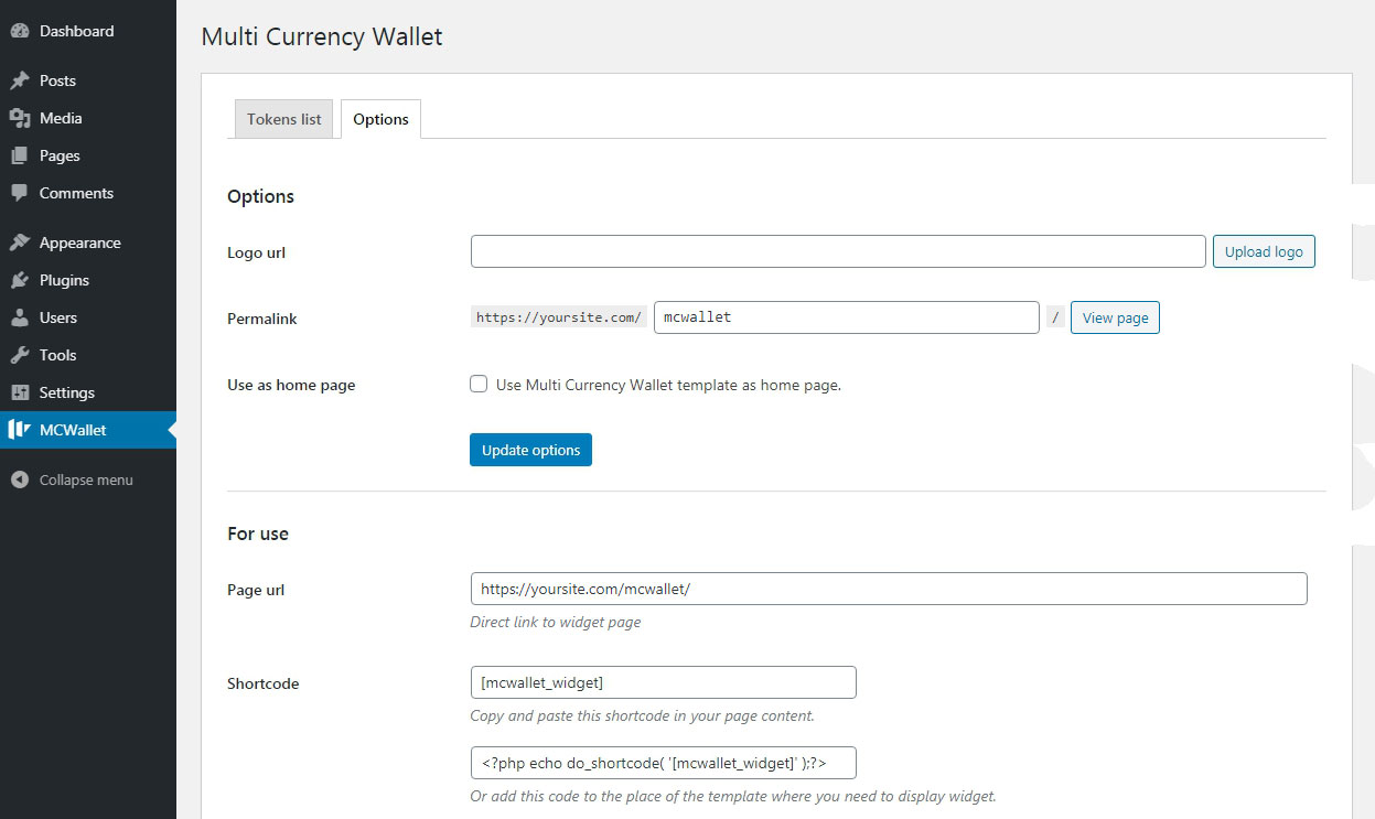 Wallet Options