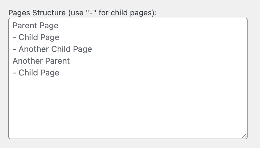 Enter the navigation you want with a hyphen for sub pages, each new menu item on a new line screenshot-2.png