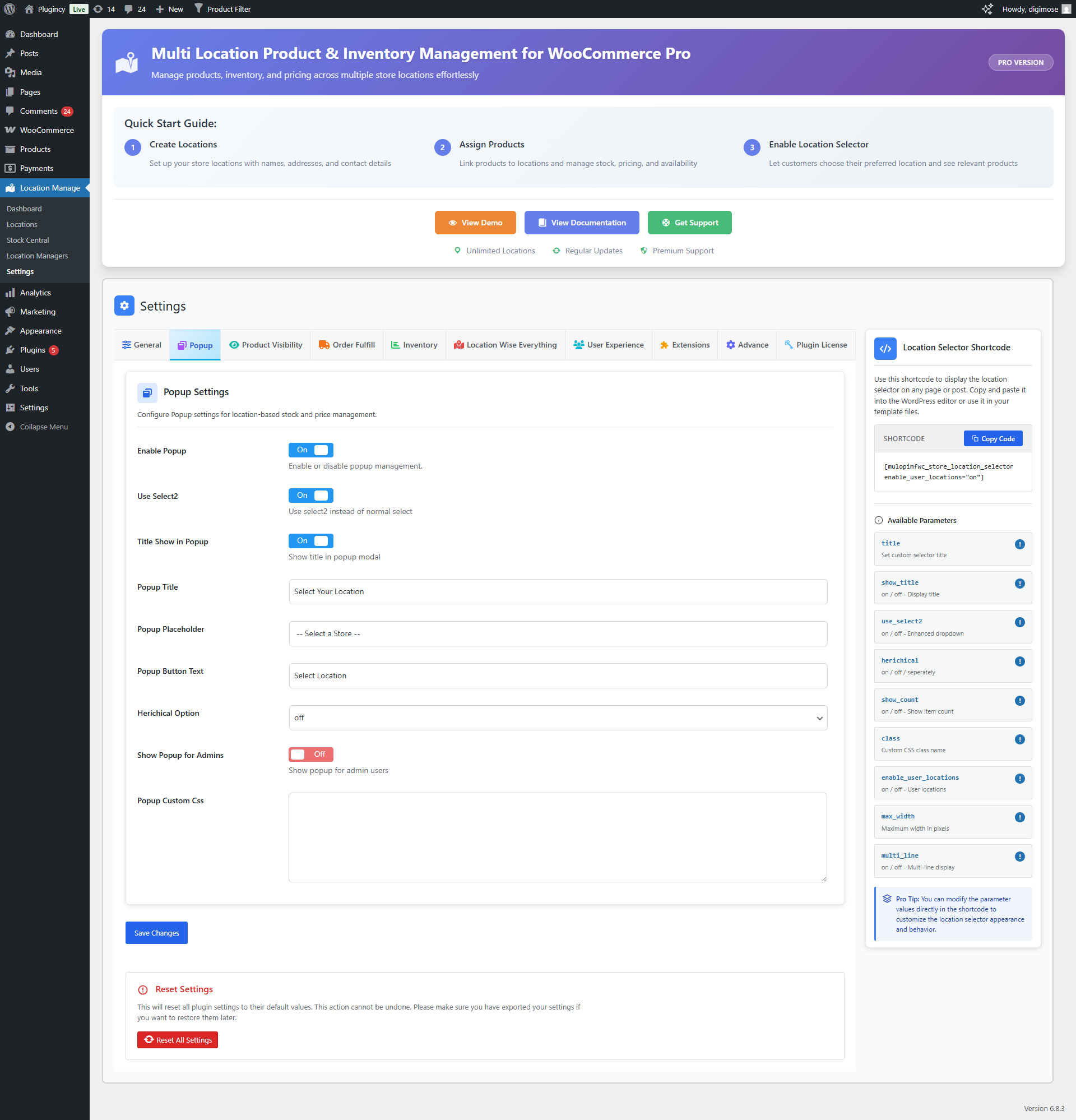 Locations in product title on Archive pages with location selector
