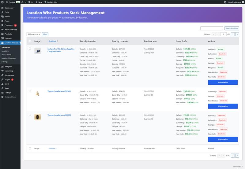 Product filter by location & visibility manage