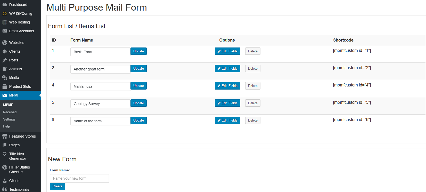 screenshot1.png - Shows the main menu and the main page of the plugin where you can create forms.