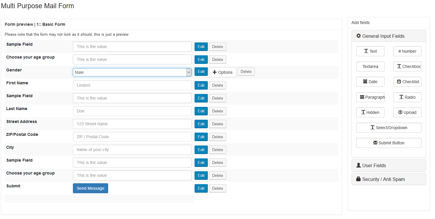 screenshot2.png - Form Preview and form design screen. This is where you build your form by adding your fields