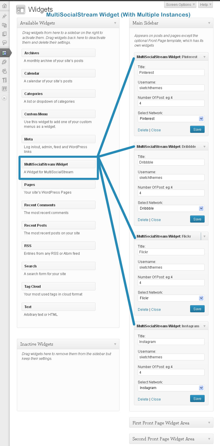 Multi Social Widget **Admin Settings.**