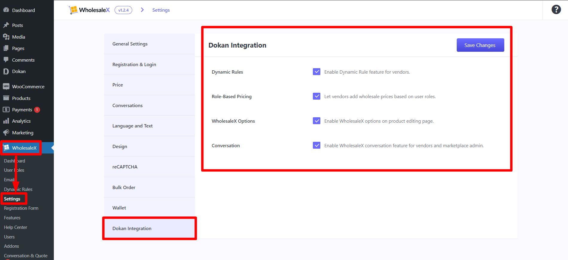 Wholesale Addons Settings