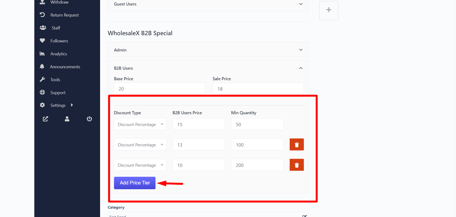 Product Single Discount Settings