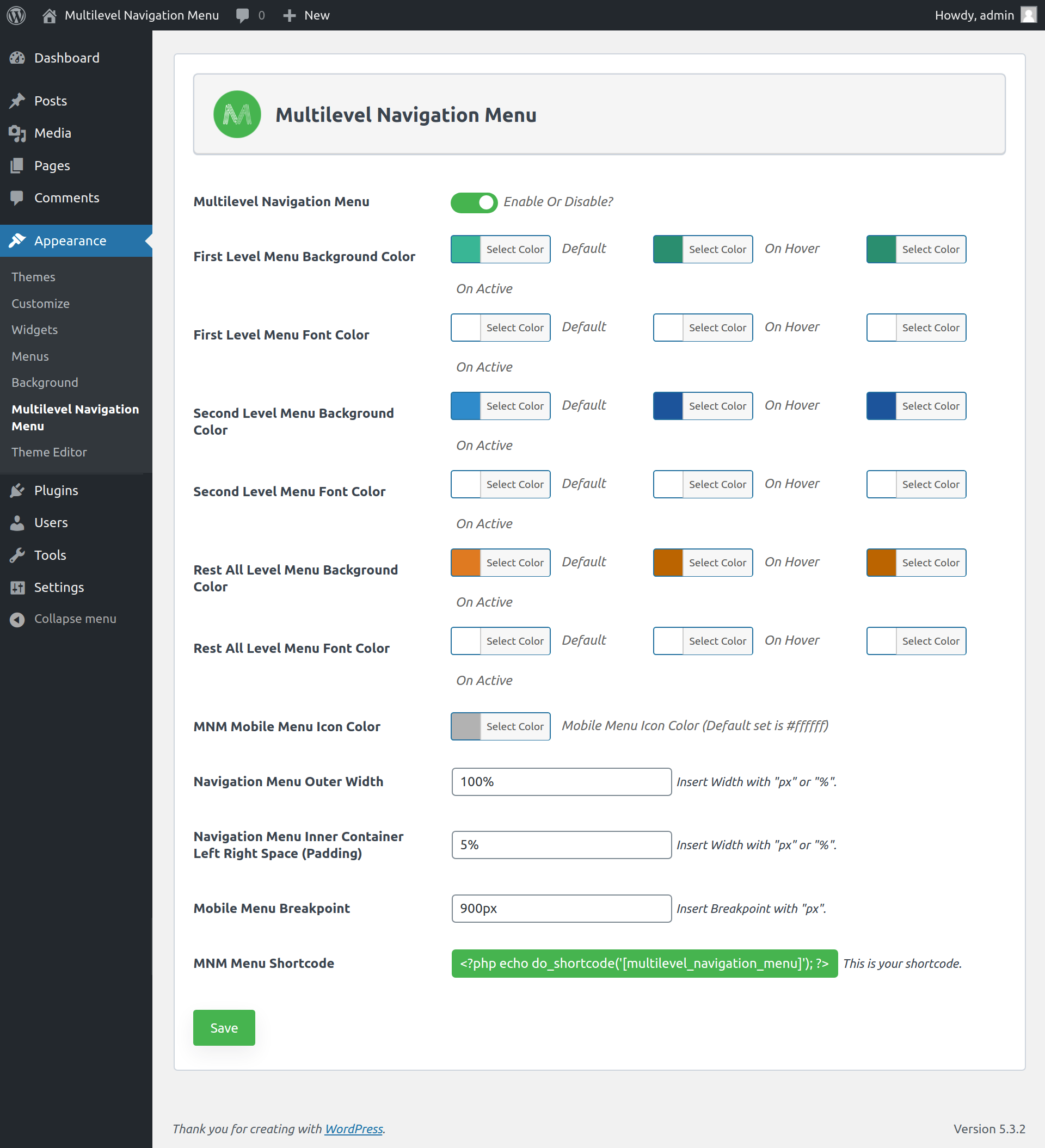 Setting page