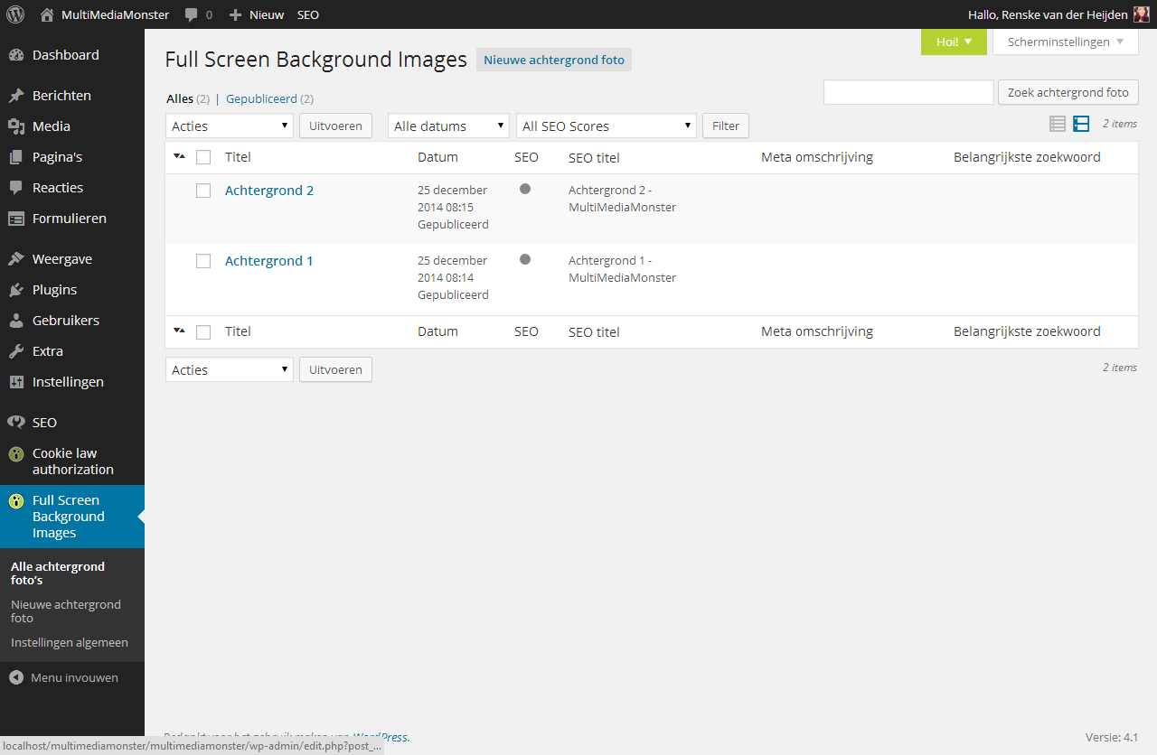 Admin backgrounds page