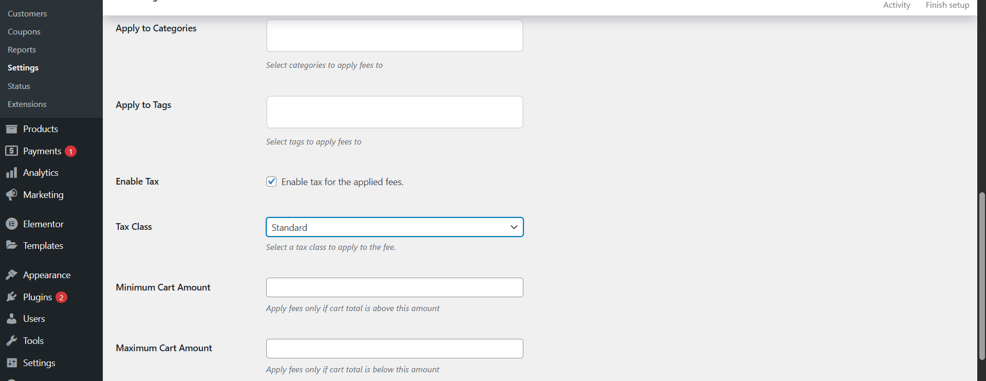 Tax-enabled additional fee example