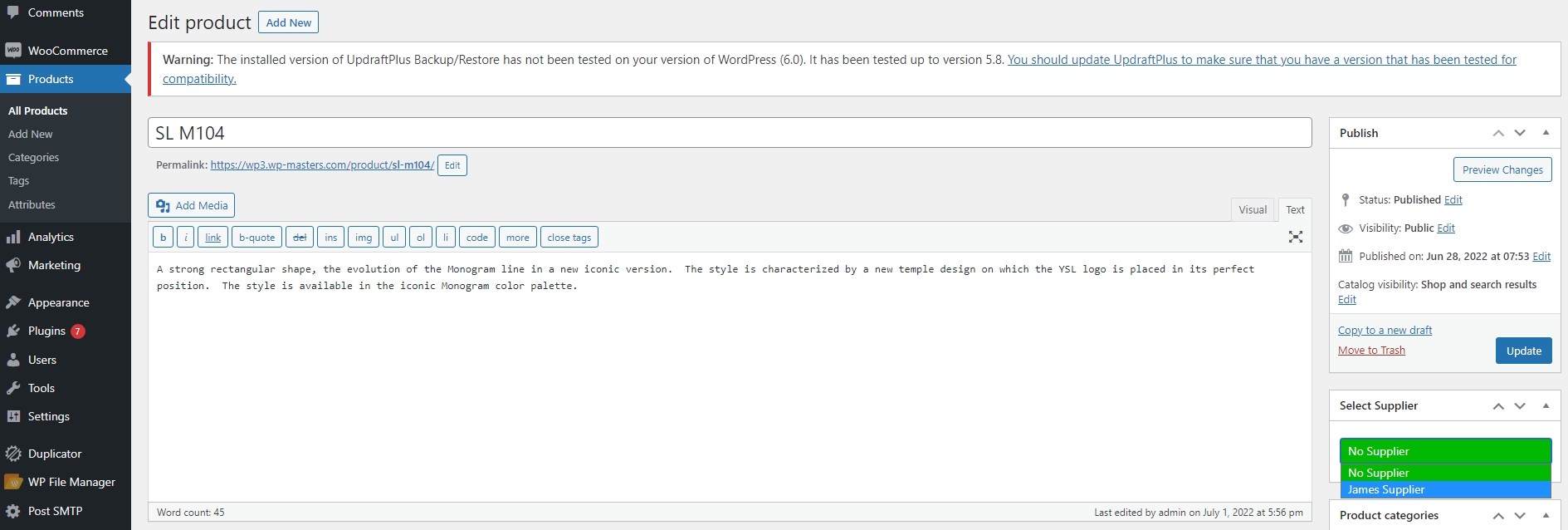 Select Supplier in Product edit section for prevent buy this product with No supplier items. Must have for Vendors.