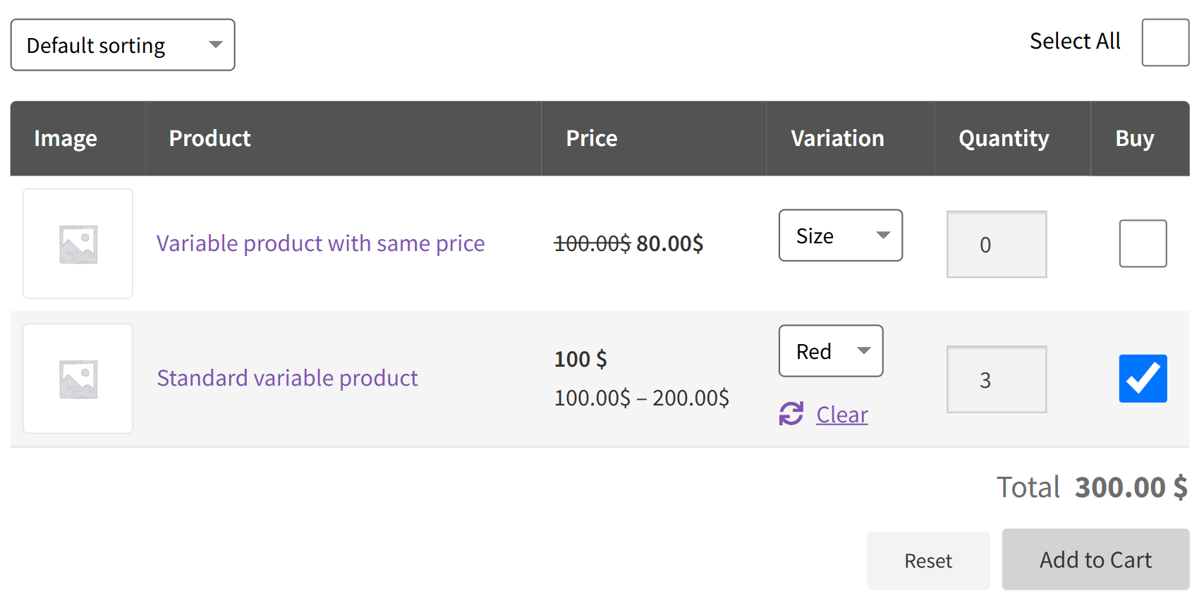 Frontend view of only variable products