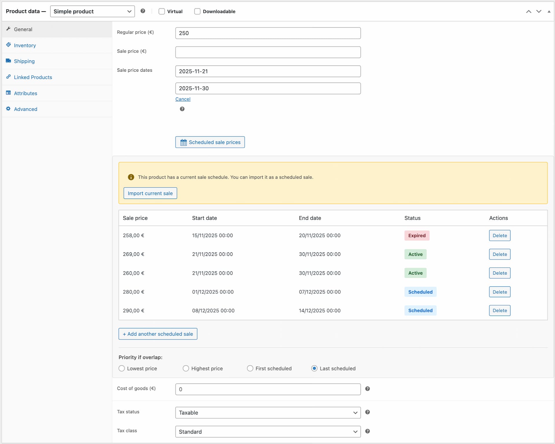 Settings page - Notifications configuration