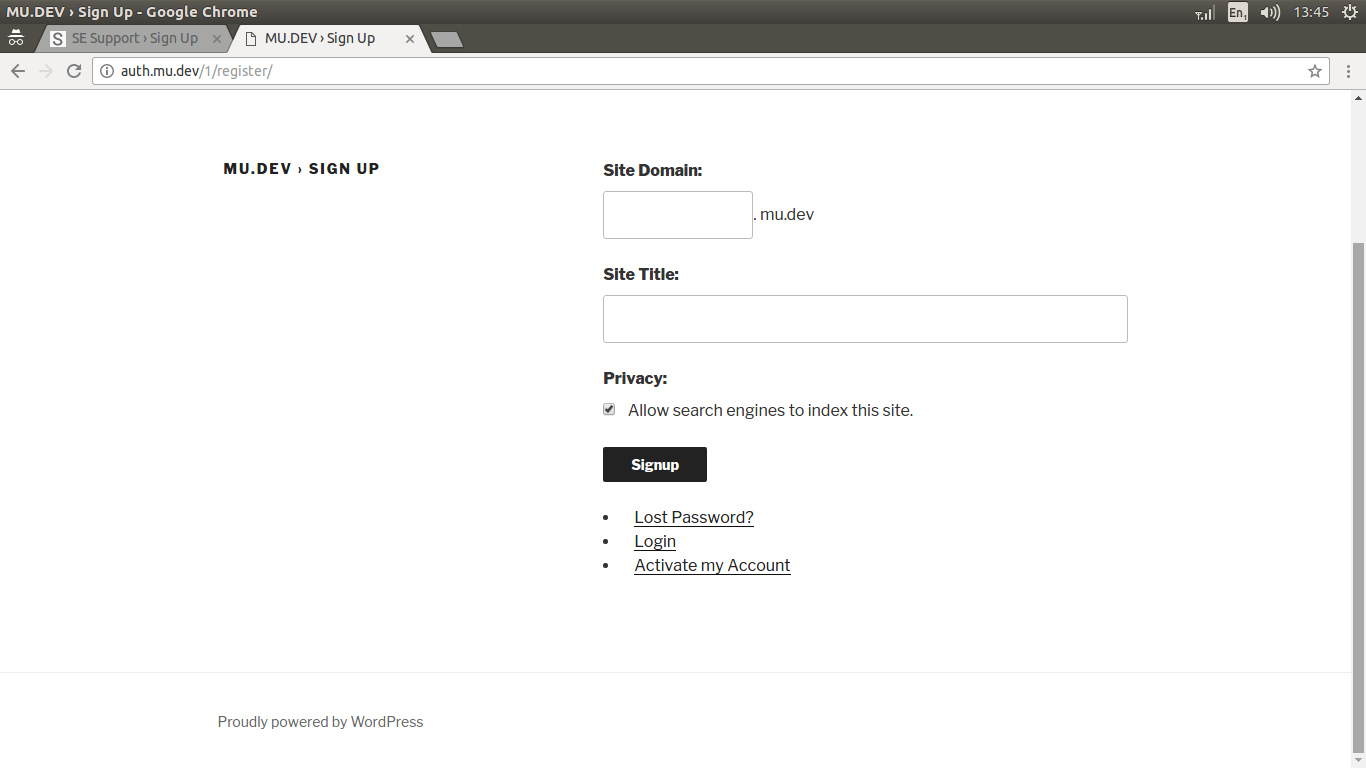 Signup front-end form with blog signup