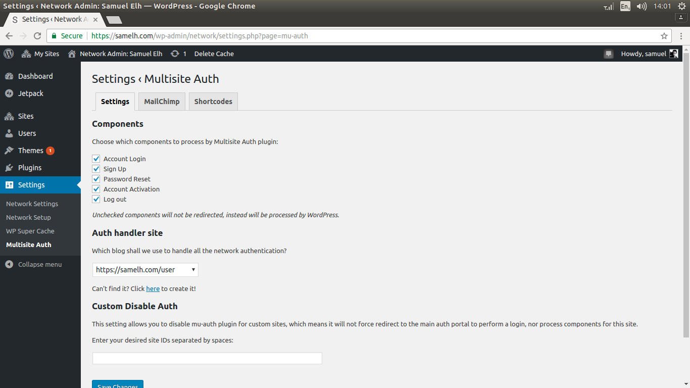 Network settings admin page