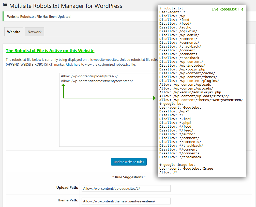 Website Admin - Robots.txt File Using Append Rules