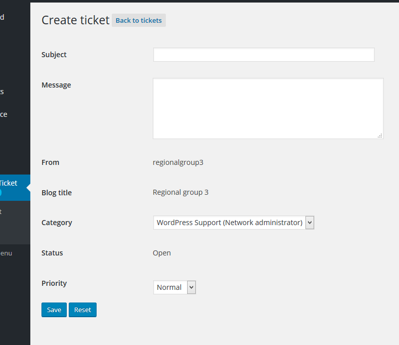 Create a ticket in Site Admin