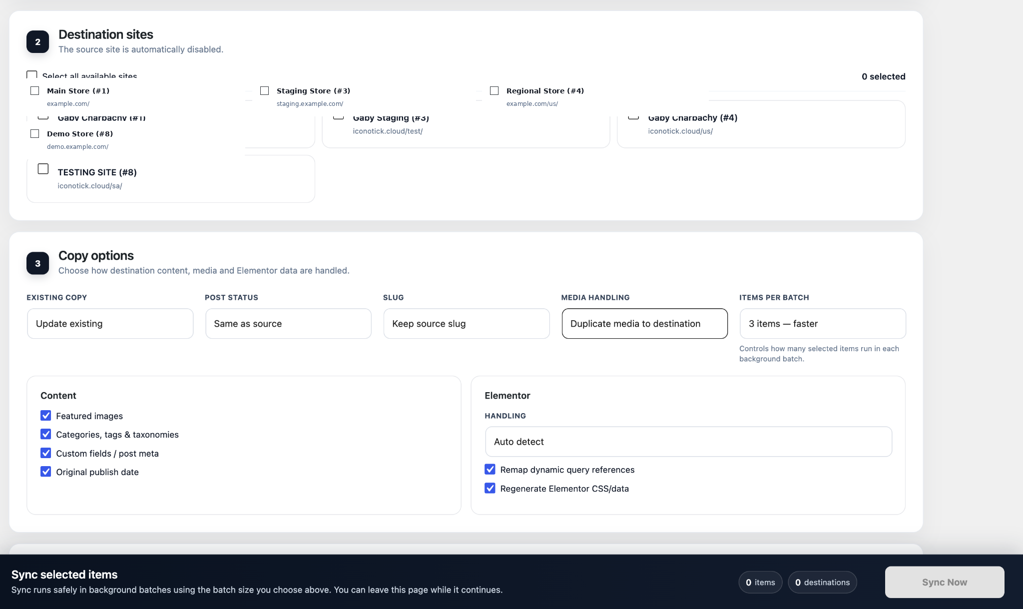 Full Site Copy workflow and progress.
