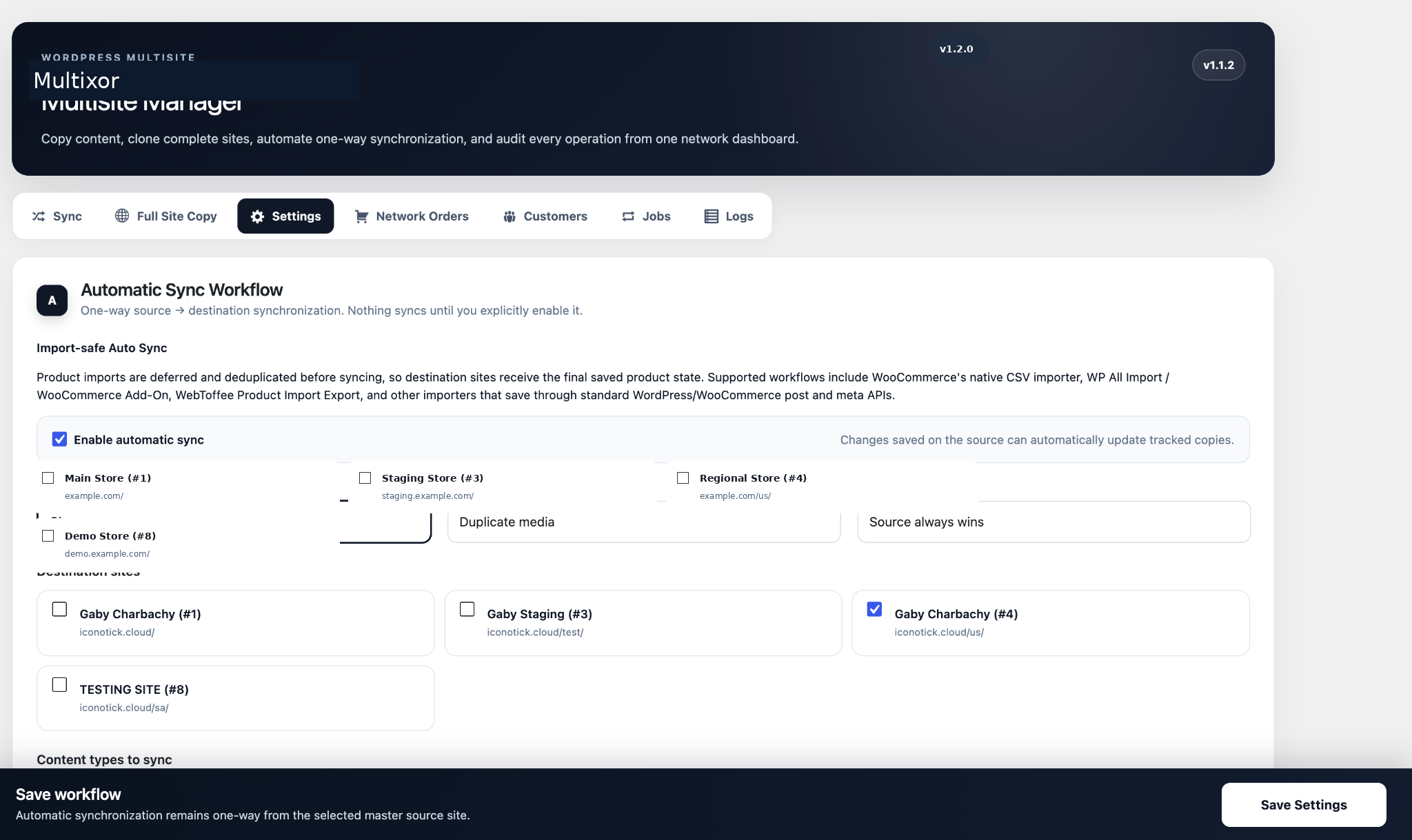 Settings and automatic synchronization.