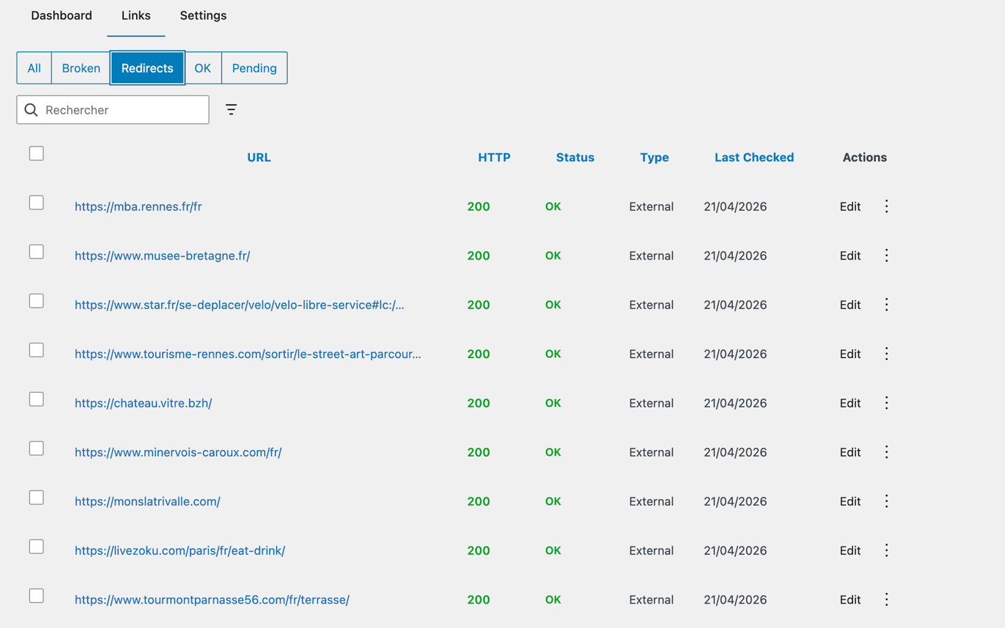 **Track Every Redirect** — The Redirects filter lists every link that forwards through one or more hops, so you can update them to their final destinations and preserve link equity.