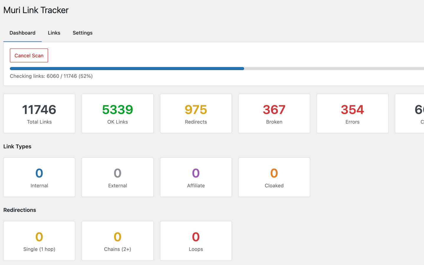 **Real-Time Scan Progress** — Watch scans unfold live: progress bar, item counters, and summary stats update in real time. Cancel at any moment — partial results are preserved and the scan can be resumed later.