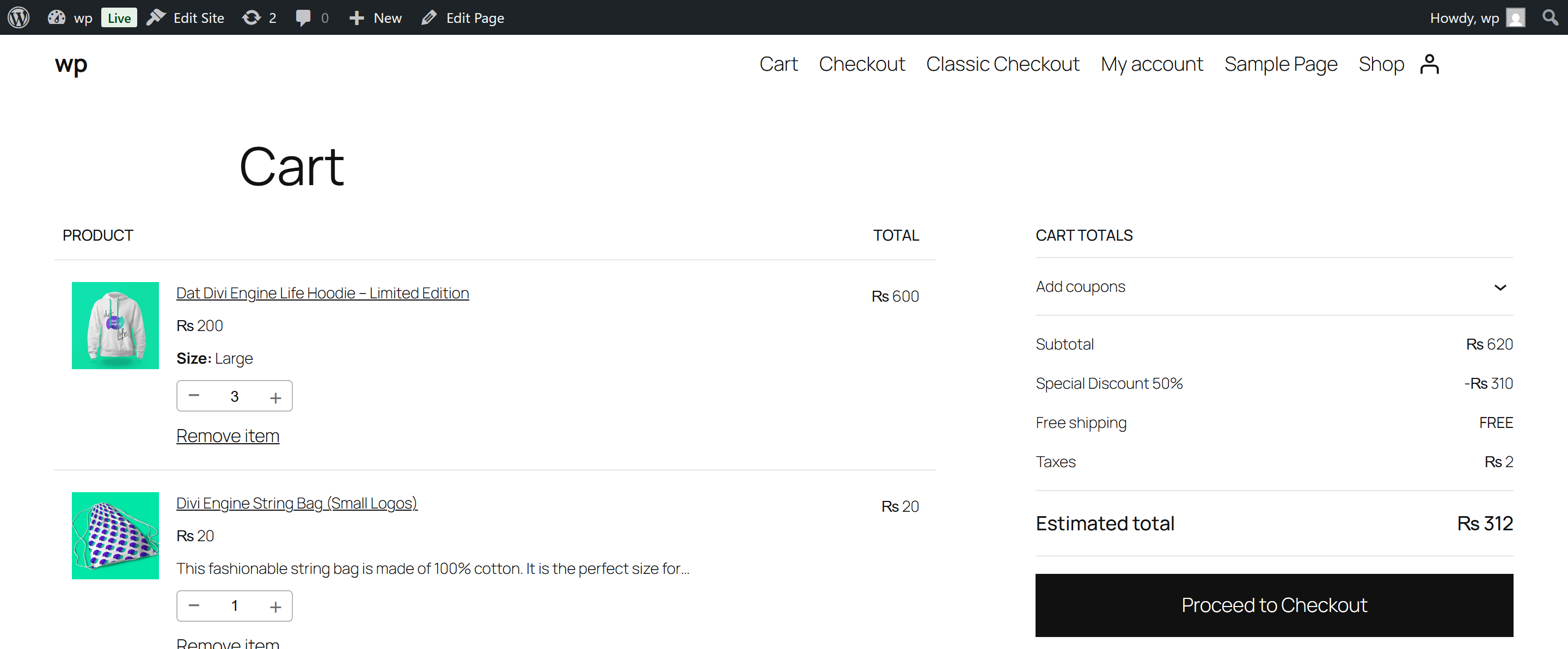 Percentage Discount applied at checkout (Classic Checkout)