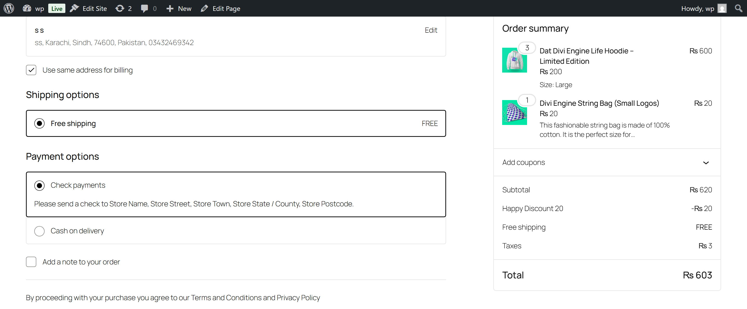 Backend admin panel: Adding a payment-based discount message and enabling/disabling it
