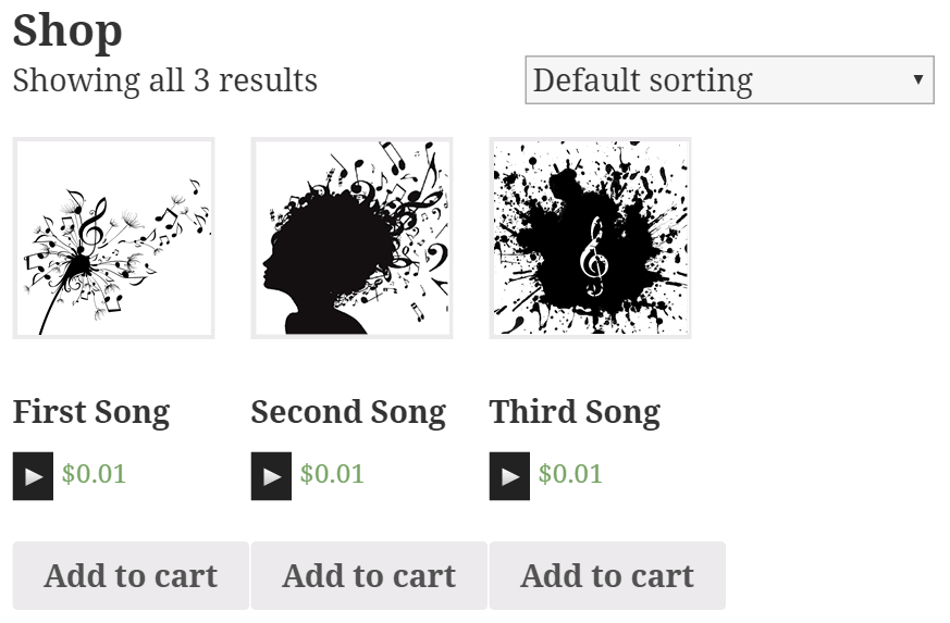Music player in the products pages
