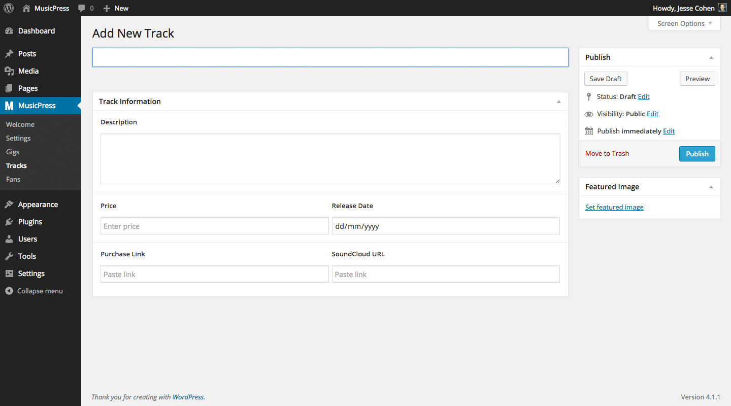 Add your track/mix screen