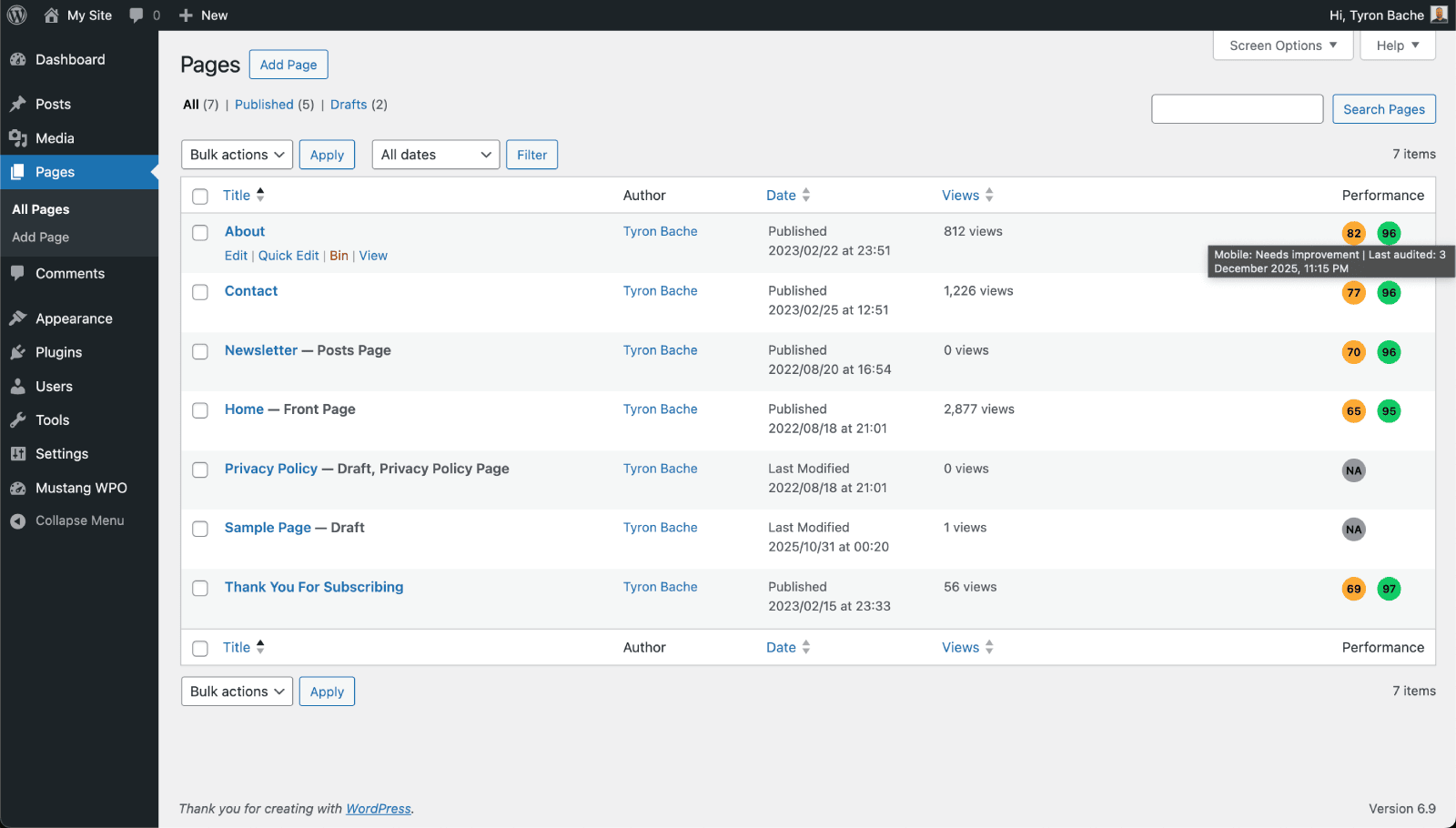 Document settings for a draft page.
