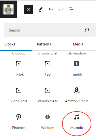 Adding the Muzodo Events block to your page.