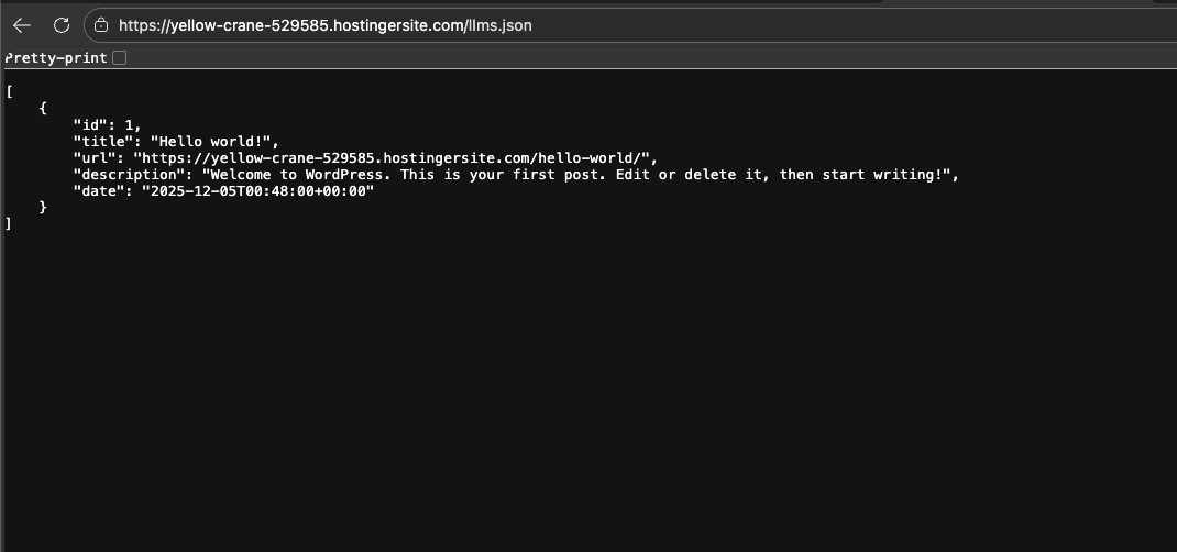 JSON index structure showing metadata and content organization