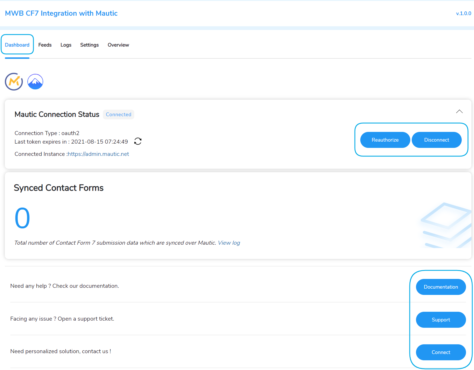 Mautic CF7 Dashboard