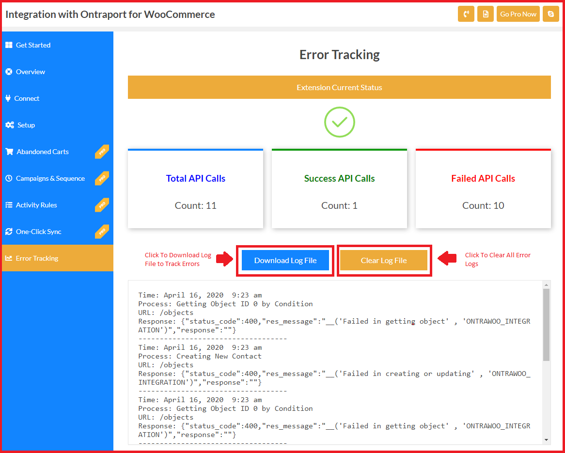 **Error Tracking** - Here you can track the error logs