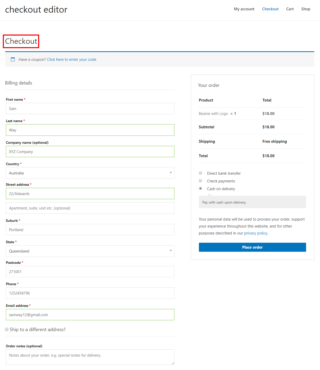 Change the sequence of the fields