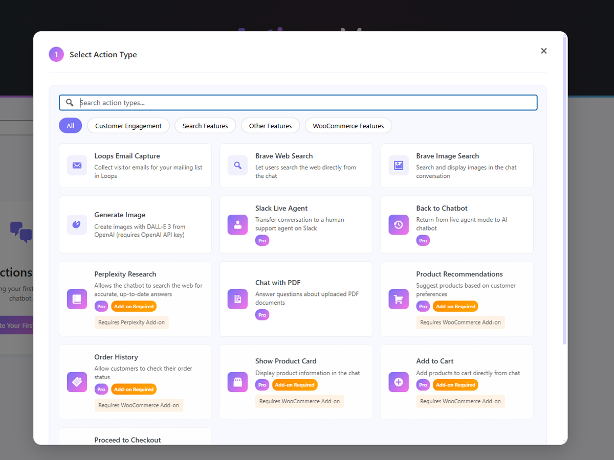 **Action Page** - Set custom action triggers to complete specific actions.