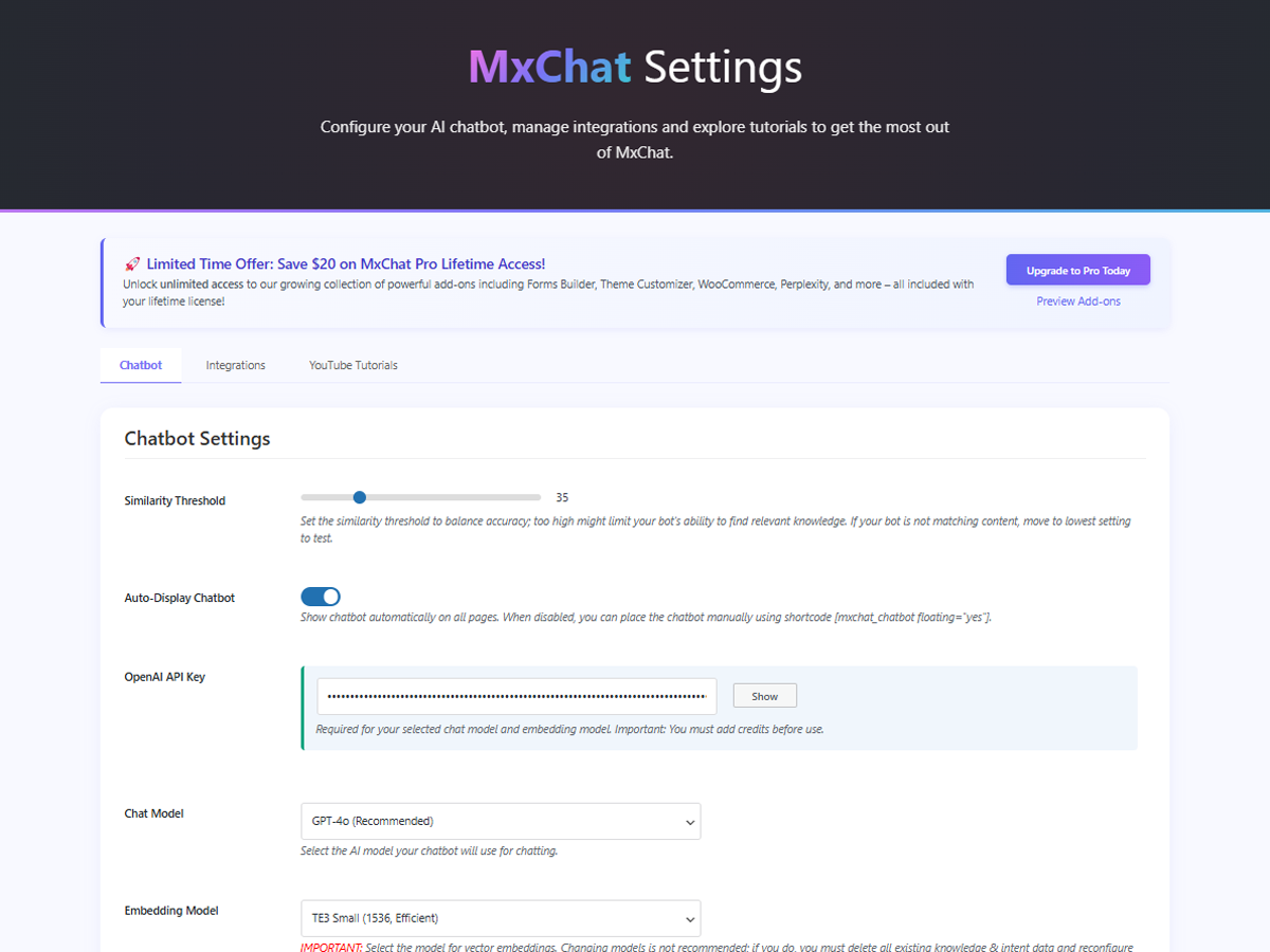 **Plugin Settings Page** - Configure your API key and other settings.