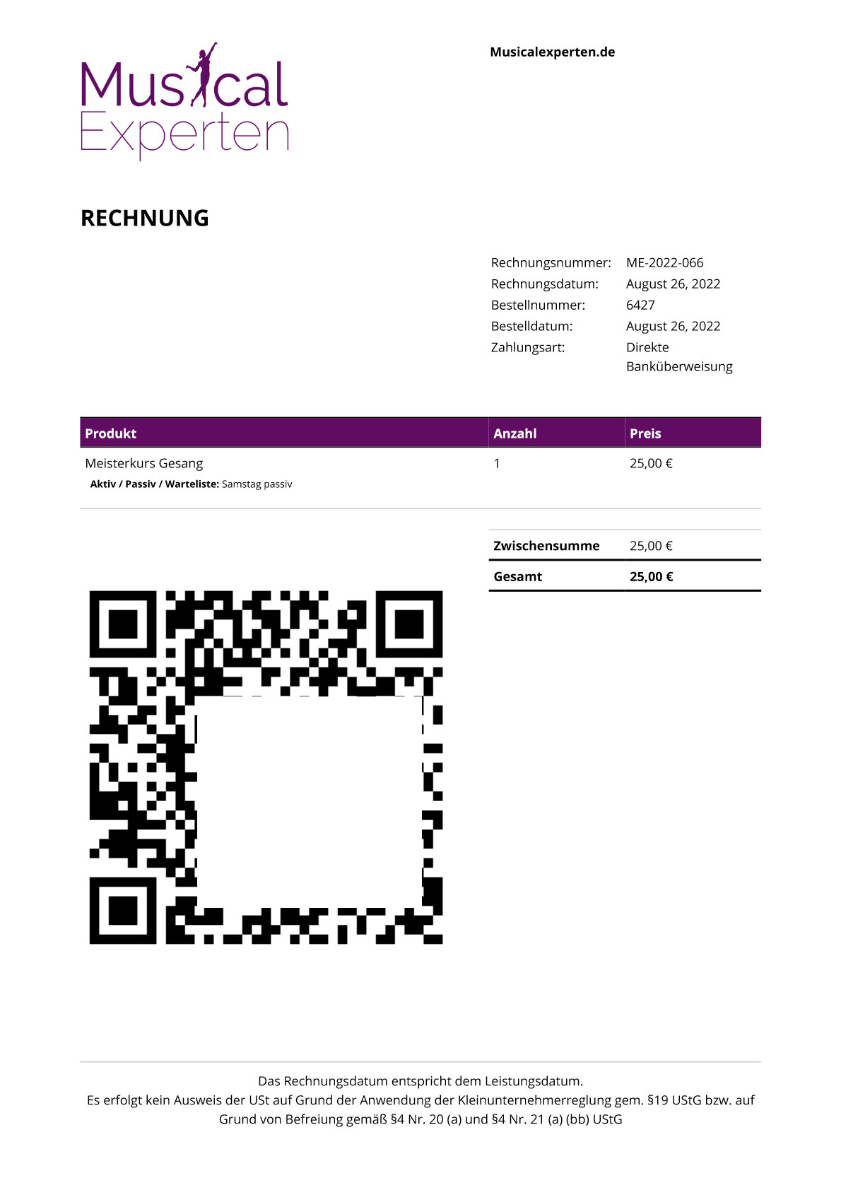 example how the qr-code is hooked into a pdf envoice