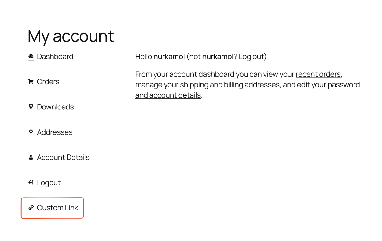 Frontend result — polished My Account navigation with icons and badges