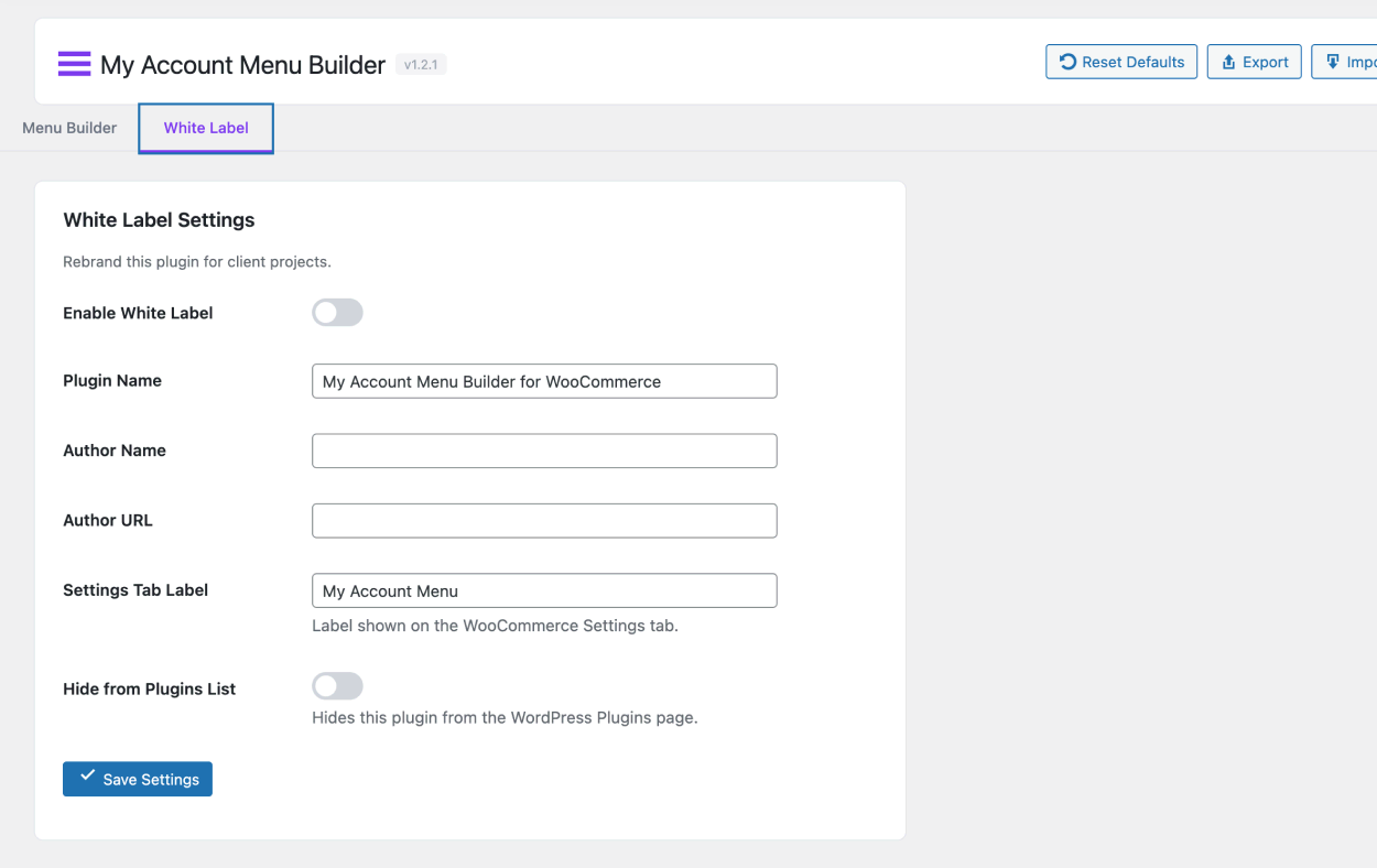 White-label settings — rebrand for client projects