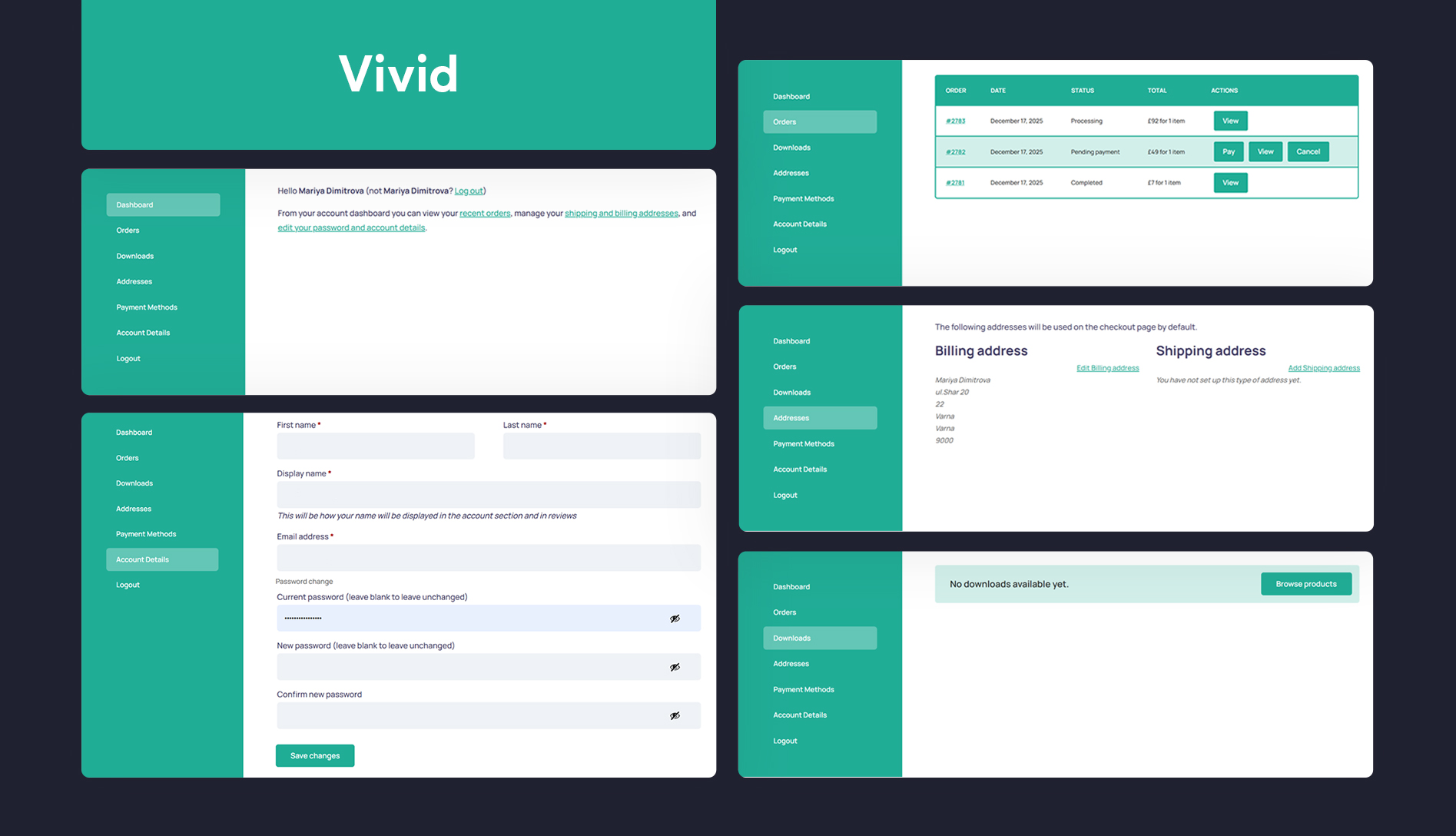 My Account Page navigation style examples.