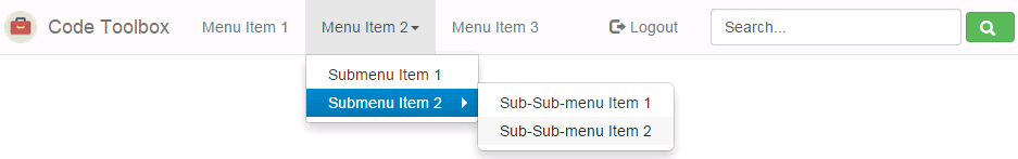 A standard Bootstrap Nav Menu, with logo and multi-tiered sub-menus