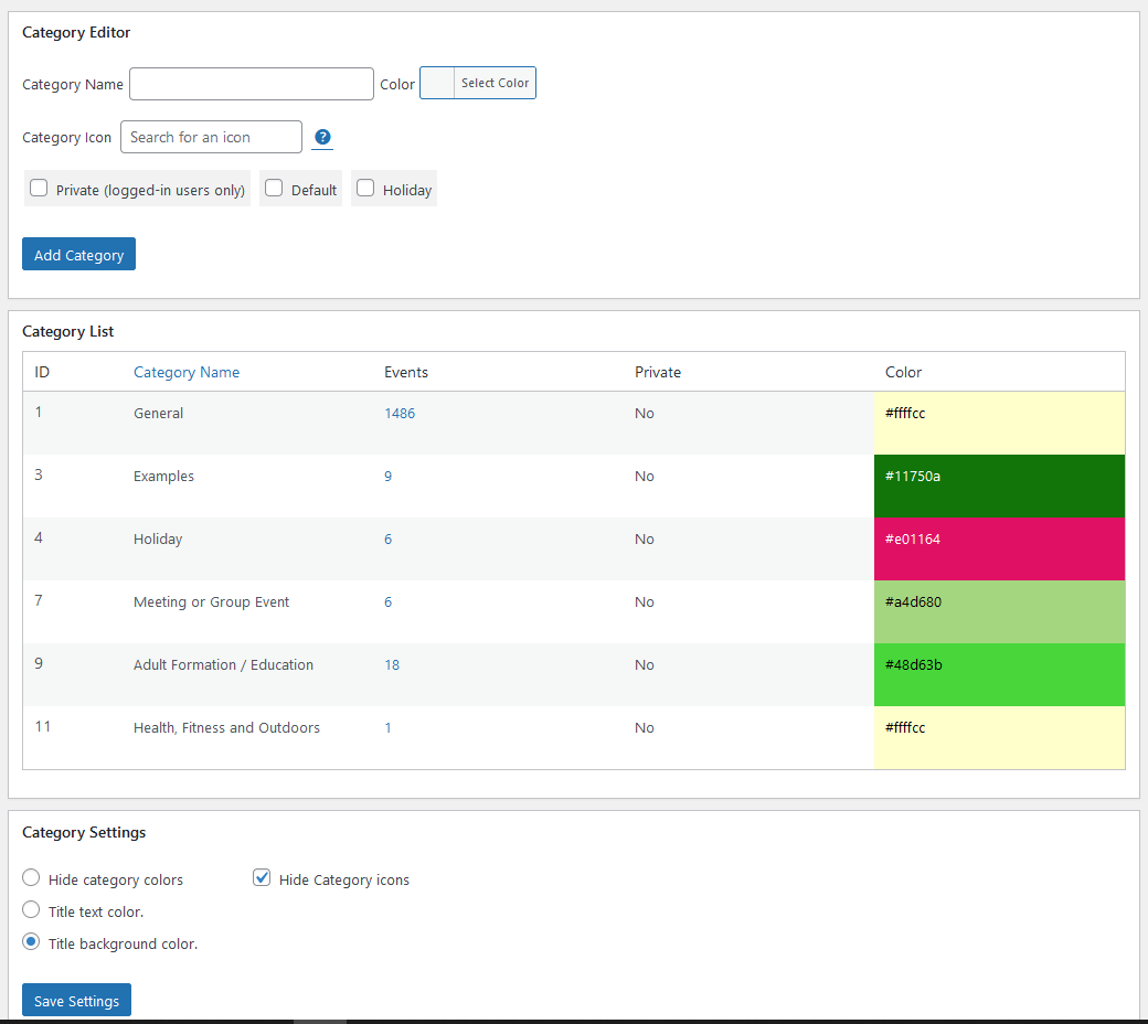 Category management page