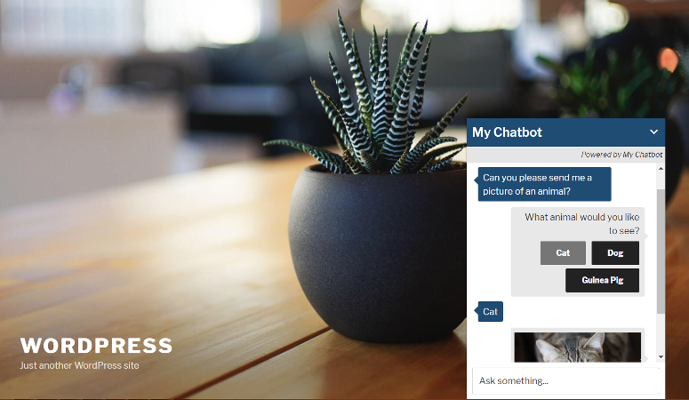 Chatbot overlay example with rich message content