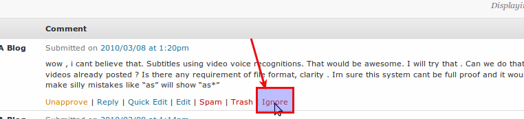Ignore button in My Comments Manager