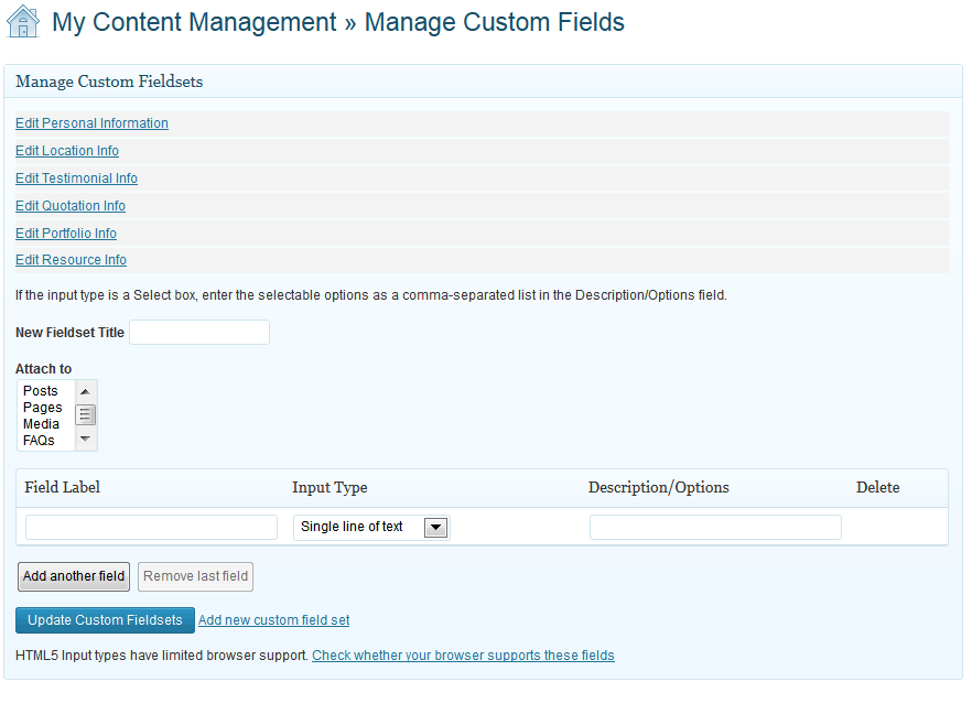Custom fields management