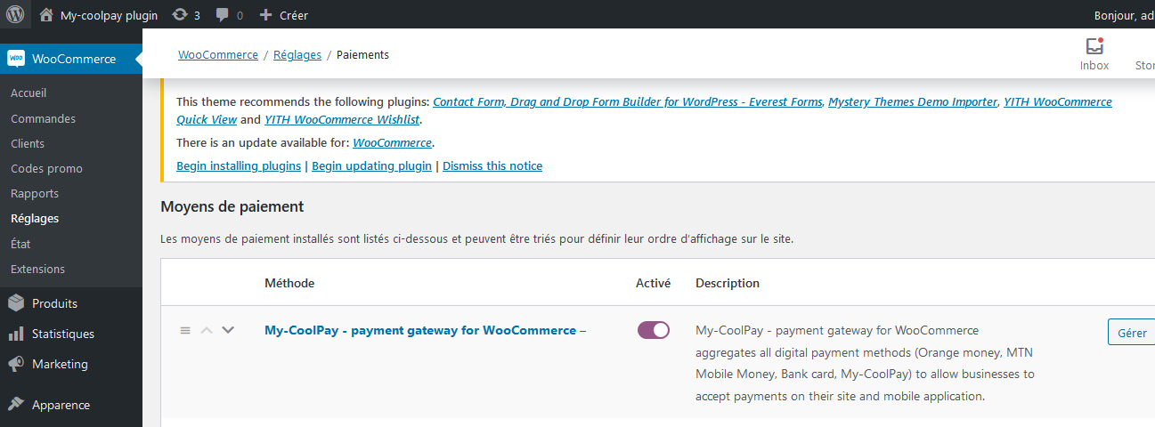 My-CoolPay in WooCommerce payment gateway list