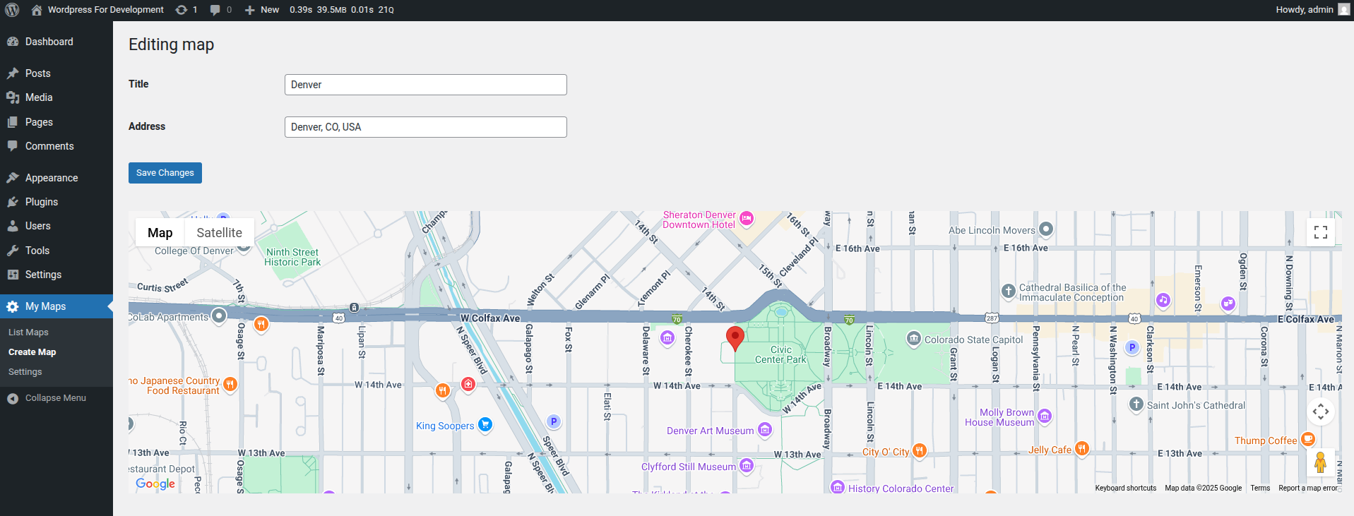 Map creation form where you enter the map title and address.