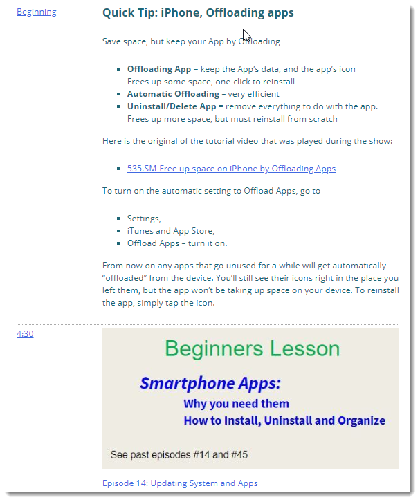 A show notes example.