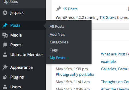 My Posts page added to the Posts menu .