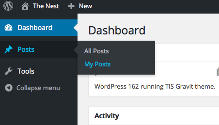 My Posts page used together with Adminimize plugin.